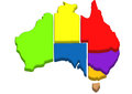 Map of Australia. Each state marked in different colors