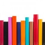 bookshelf of colorful folders